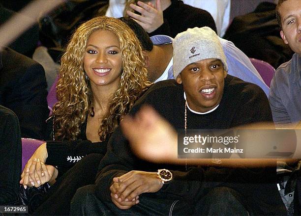 Singer/Actress Beyonce Knowles and her boyfriend rapper Jay-Z watch the New York Knicks v Orlando Magic game at Madison Square Garden December 4,...