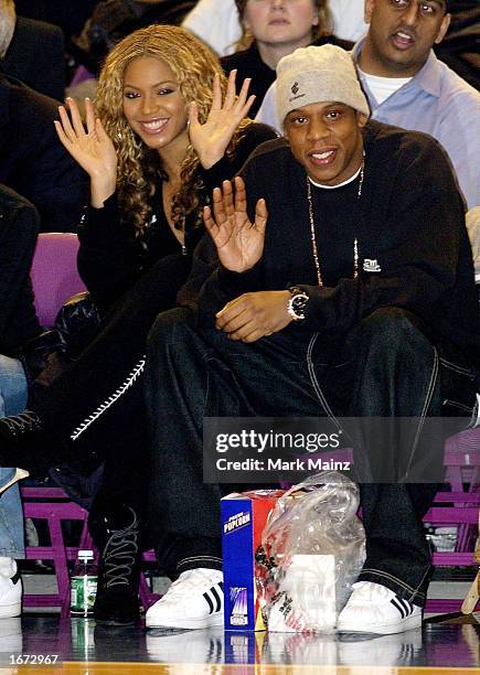 Singer/Actress Beyonce Knowles and her boyfriend rapper Jay-Z watch the New York Knicks v Orlando Magic game at Madison Square Garden December 4,...