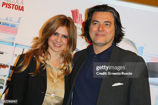 Debora Caprioglio and Angelo Maresca attend the "Benur" premiere at The Space Moderno on April 23, 2013 in Rome, Italy.