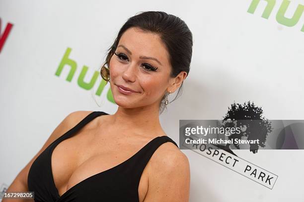 Personality Jennifer 'JWoww' Farley attends the "All My Children" & "One Life To Live" premiere at Jack H. Skirball Center for the Performing Arts on...