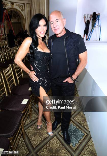 Jeff Bezos and Lauren Sánchez attend the Staud fashion show during New York Fashion Week at The Plaza Hotel on September 10, 2023 in New York City.