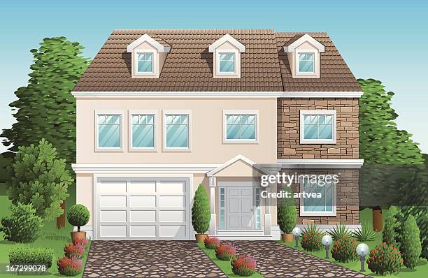 house - brick chimney stock illustrations