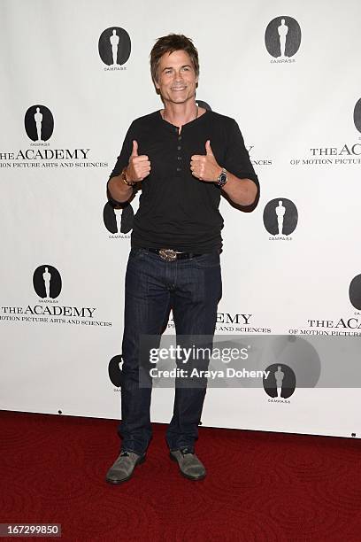 Rob Lowe attends the Academy of Motion Picture Arts and Sciences hosts a "Wayne's World" reunion at AMPAS Samuel Goldwyn Theater on April 23, 2013 in...