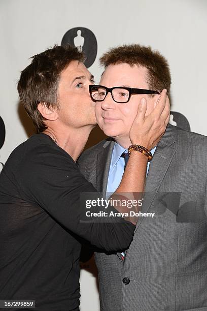 Rob Lowe and Mike Myers attend the Academy of Motion Picture Arts and Sciences hosts a "Wayne's World" reunion at AMPAS Samuel Goldwyn Theater on...