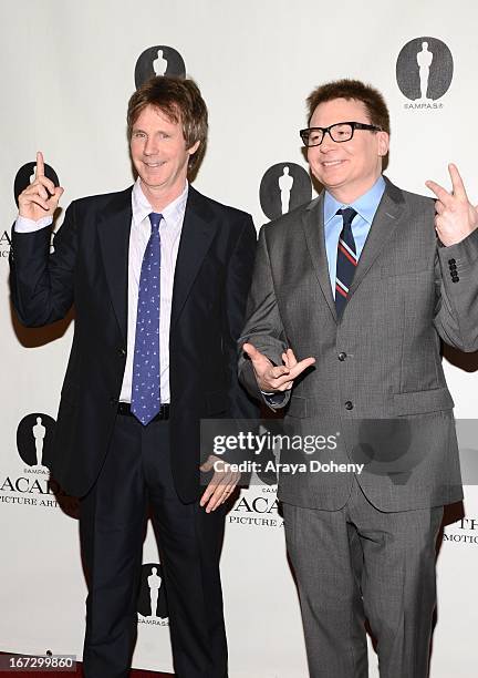 Mike Myers and Dana Carvey attend the Academy of Motion Picture Arts and Sciences hosts a "Wayne's World" reunion at AMPAS Samuel Goldwyn Theater on...