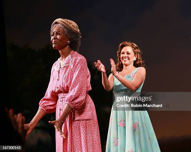 Cicely Tyson and Vanessa Williams during curtain call at the Broadway opening night of "The Trip To Bountiful" at Stephen Sondheim Theatre on April...