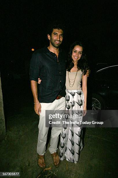 Shraddha Kapoor and Aditya Roy Kapur at the special screening of 'Aashiqui 2' in Mumbai on 23rd April 2013.