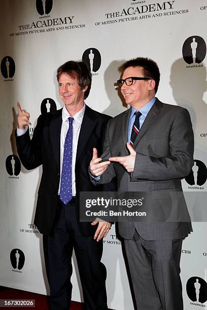 Mike Myers and Dana Carvey attend the Academy Of Motion Picture Arts And Sciences Hosts A 'Wayne's World' Reunion at AMPAS Samuel Goldwyn Theater on...