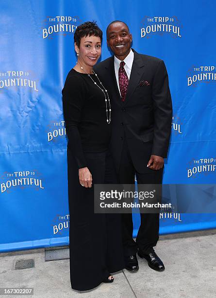 Lynn Kendall Thomas and Isiah Thomas attend the Broadway opening night of "The Trip To Bountiful" at Stephen Sondheim Theatre on April 23, 2013 in...
