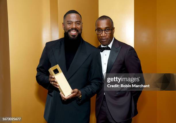 Honoree Colman Domingo, recipient of the Tribute Performer Award, and Clement Virgo attend the TIFF Tribute Gala during the 2023 Toronto...