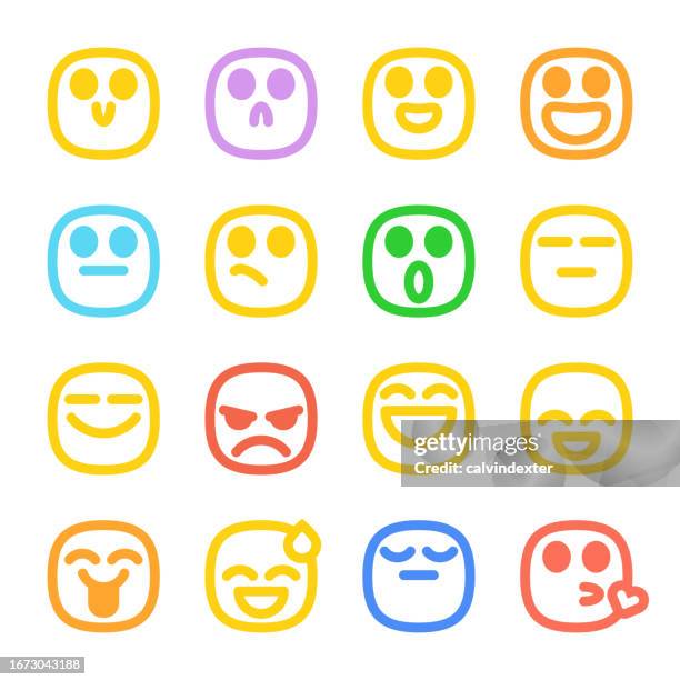 emoticons collection color and line art - awkward silence stock illustrations