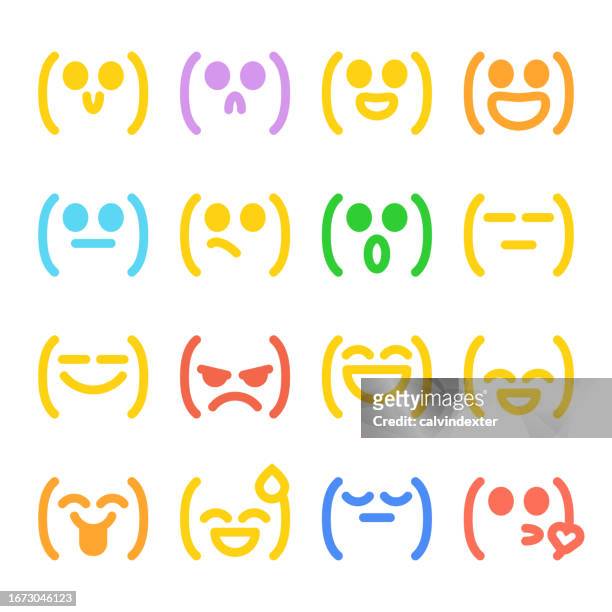 emoticons collection color and line art - awkward silence stock illustrations
