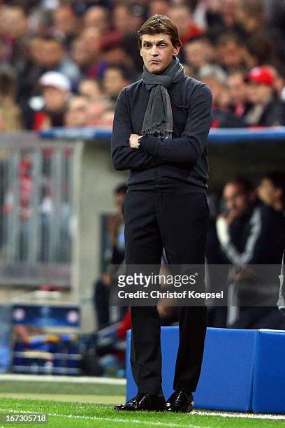 Head coach Tito Vilanova of Barcelona looks dejected during the UEFA Champions League semi final first leg match between FC Bayern Muenchen and FC...