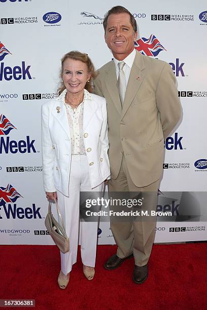 Actress Juliet Mills and Max Caulfield attend the launch of the Seventh Annual Britweek Festival "A Salute to Old Hollywood" on April 23, 2013 in Los...