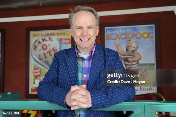 Nick Park poses as he opens the worlds first Wallace & Gromit Ride 'Thrill-O-Matic' at Blackpool Pleasure Beach on April 24, 2013 in Blackpool,...