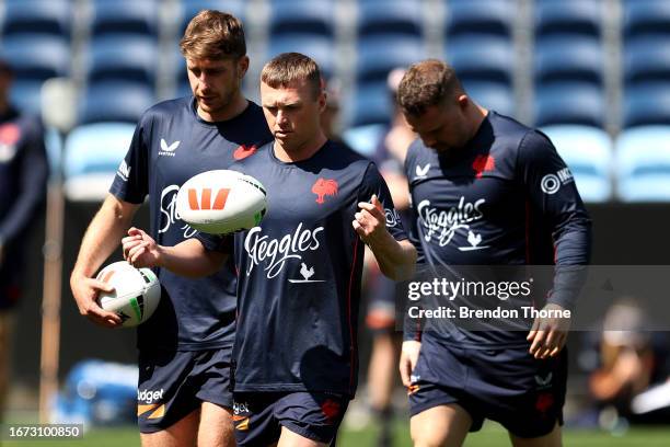 Jake Turpin of the Roosters warms up during a Sydney Roosters NRL training session at Allianz Stadium on September 11, 2023 in Sydney, Australia.
