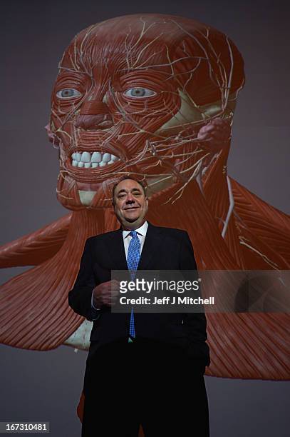 Alex Salmond, Scotland’s First Minister unveils a 3D visualization of a human head and neck on April 24, 2013 in Glasgow,Scotland. Commissioned by...