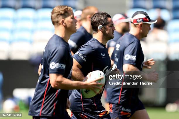 Nat Butcher of the Roosters warms up during a Sydney Roosters NRL training session at Allianz Stadium on September 11, 2023 in Sydney, Australia.