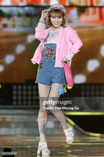 Ke Eun of South Korean girl group Dal Shabet showcases during day two of the K-Pop Collection at Olympic Gymnasium on April 21, 2013 in Seoul, South...