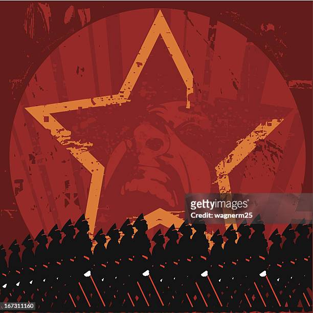 illustrazioni stock, clip art, cartoni animati e icone di tendenza di unione sovietica stile illustrazione vettoriale di poster - marciare