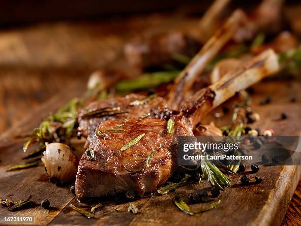 braised lamb chops - wood dish stock pictures, royalty-free photos & images