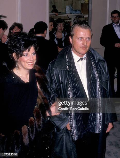 Actor Rutger Hauer and wife Ineke ten Kate attend the 45th Annual Golden Globe Awards on January 23, 1988 at the Beverly Hilton Hotel in Beverly...