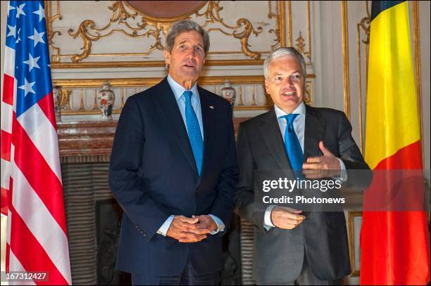 Secretary John Kerry pictured during his meeting with Belgian Foreign Affairs Minister Didier Reynders on April 24, 2013 in Brussels, Belgium. Kerry...