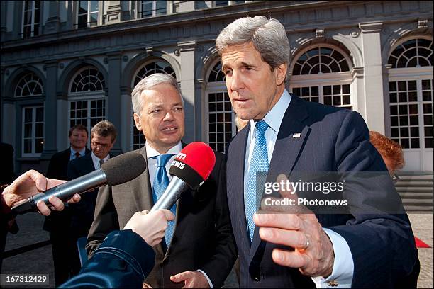 Secretary John Kerry pictured during his meeting with Belgian Foreign Affairs Minister Didier Reynders on April 24, 2013 in Brussels, Belgium. Kerry...