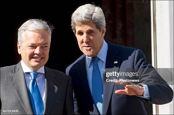 Secretary John Kerry pictured during his meeting with Belgian Foreign Affairs Minister Didier Reynders on April 24, 2013 in Brussels, Belgium. Kerry...