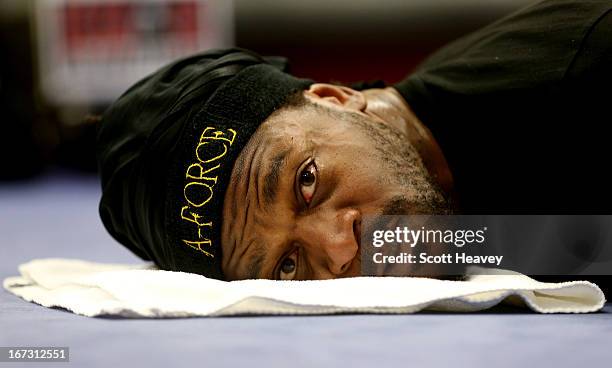 Audley Harrison during a media workout at the English Institute of Sport on April 24, 2013 in Sheffield, England.