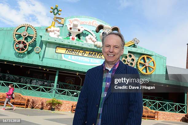 Nick Park poses as he opens the worlds first Wallace & Gromit Ride 'Thrill-O-Matic' at Blackpool Pleasure Beach on April 24, 2013 in Blackpool,...