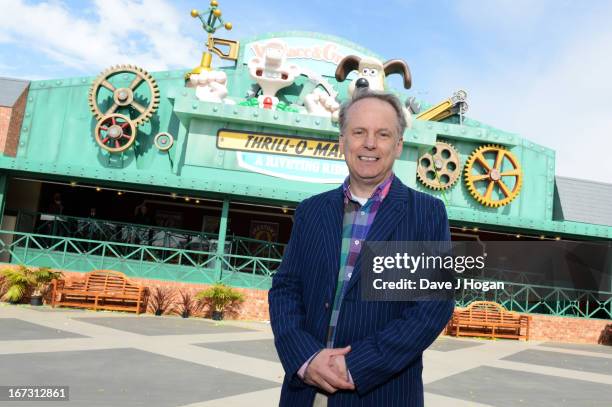 Nick Park poses as he opens the worlds first Wallace & Gromit Ride 'Thrill-O-Matic' at Blackpool Pleasure Beach on April 24, 2013 in Blackpool,...