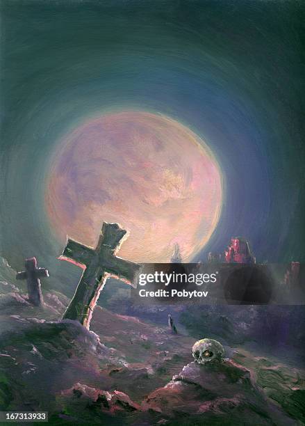terrible moon - spooky castle stock illustrations