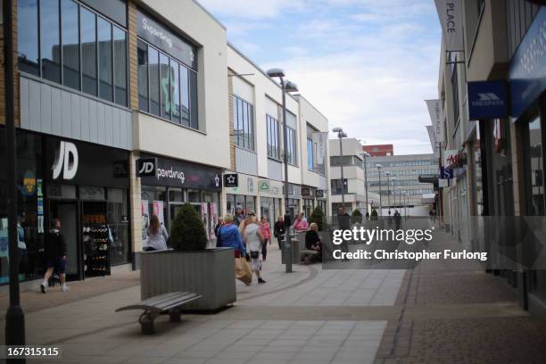 People shop in Northamptonshire, the youth unemployment capital of Britain, on April 24, 2013 in Corby, England. A recent study pin pointed Corby as...