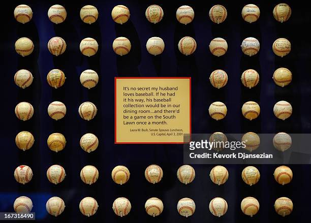 President George W. Bush's baseball collection is displayed in the George W. Bush Presidential Center on the campus of Southern Methodist University...