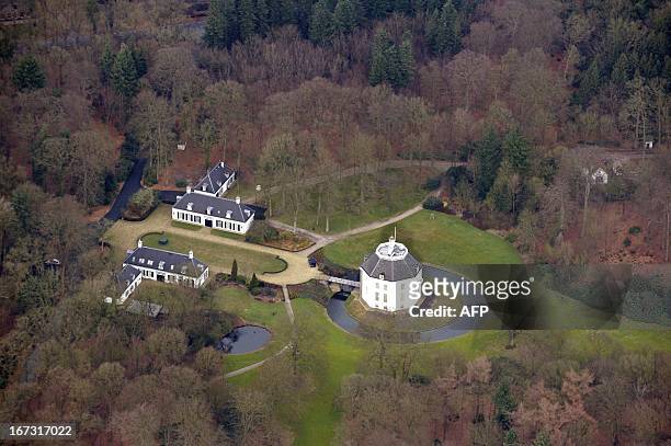 An aerial view taken on March 9, 2011 shows the Drakensteyn Castle and its 20-hectare grounds, which will become the future residence of Queen...