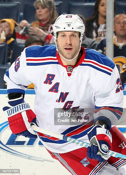 Ryane Clowe of the New York Rangers skates against the Buffalo Sabres at First Niagara Center on April 19, 2013 in Buffalo, United States.