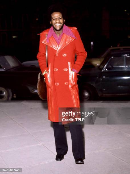 American singer Al Green poses for a portrait wearing red jacket in London, England, December 10, 1971.