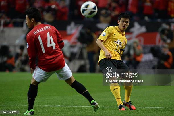 Sun Xiang of Guangzhou Evergrande in action during the AFC Champions League Group F match between Urawa Red Diamonds and Guangzhou Evergrande at...