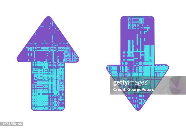 arrow symbol with semiconductor - computer chip close up stock illustrations