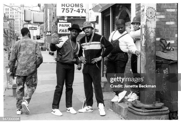 Cool J, with Cut Creator, E Love and B-Rock, Manhattan, New York, 1987.