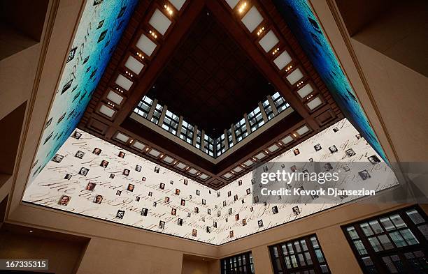 The 360-degree LED high definition video wall inside the Freedom Hall is seen at the George W. Bush Presidential Center on the campus of Southern...