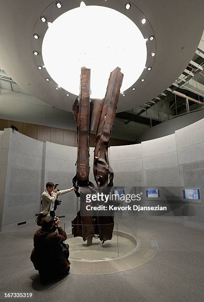 Steel beams from the World Trade Center are dispalyed in the September 11 terrorist attacks portion of the George W. Bush Presidential Center on the...