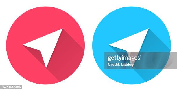cursor. round icon with long shadow on red or blue background - north arrow icon stock illustrations