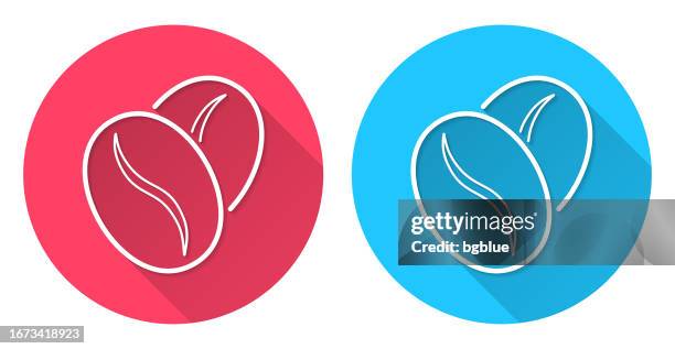 coffee beans. round icon with long shadow on red or blue background - round roast stock illustrations