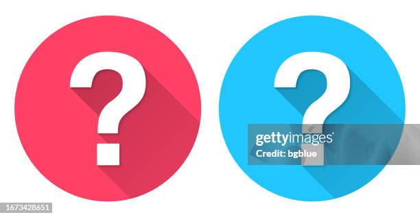 illustrations, cliparts, dessins animés et icônes de point d’interrogation. icône ronde avec une longue ombre sur fond rouge ou bleu - interrogation