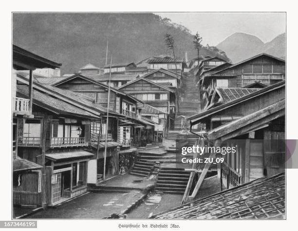 historische ansicht von ikaho, shibukawa, japan, rasterdruck, veröffentlicht 1900 - präfektur gunma stock-grafiken, -clipart, -cartoons und -symbole