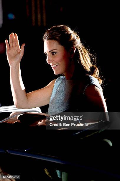 Catherine, Duchess of Cambridge sighted departing the National Portrait Gallery on April 24, 2013 in London, England.