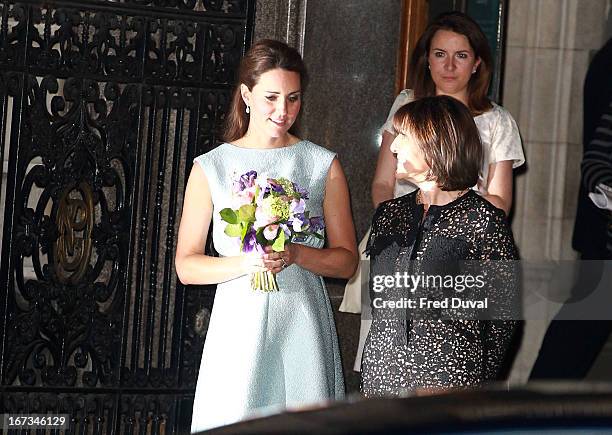 Catherine, Duchess of Cambridge attends an evening reception to celebrate the work of the Art Room Charity at the National Portrait Gallery on April...