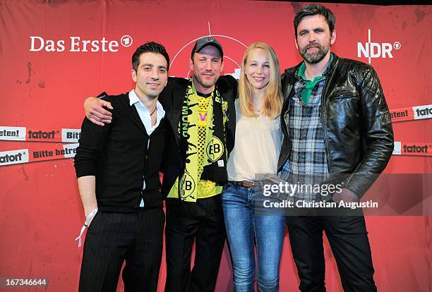 Oezguer Yildrim , Wotan Wilke Moehring, Petra Schmidt-Schaller and Sebastian Schipper attend preview of Tatort "Feuerteufel" at Passage cinema on...